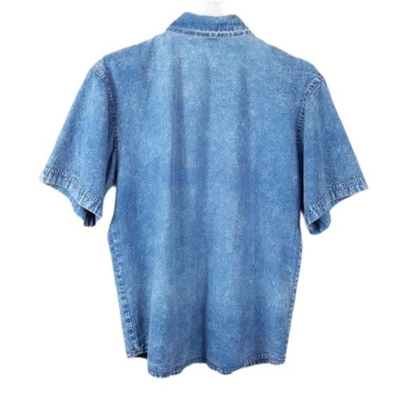 VTG 80s Pretty Bleu Stonewash Cotton Denim Gold Beaded Gems Short Sleeve Shirt S - Picture 12 of 12